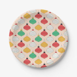 Retro Christmas Ornaments Pattern Paper Plate