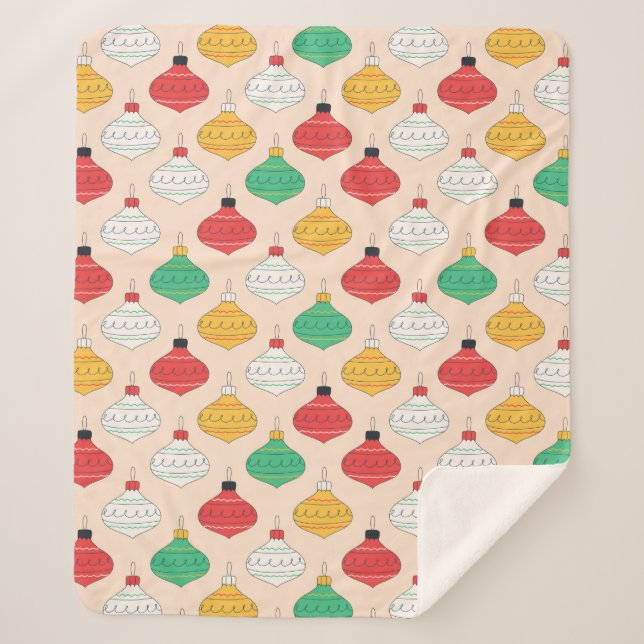 Retro Christmas Ornaments Pattern Sherpa Blanket (Front)