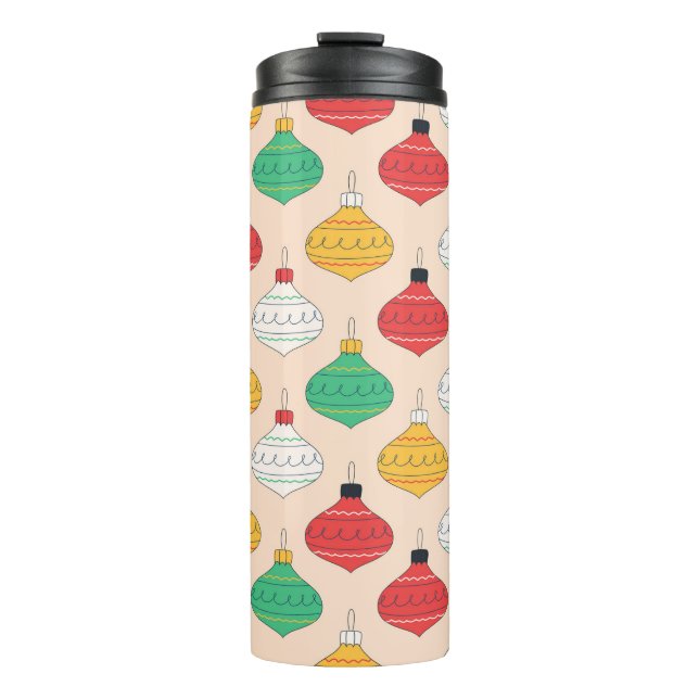 Retro Christmas Ornaments Pattern Thermal Tumbler (Front)