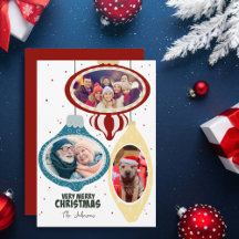 Retro Christmas Ornaments Photo Template Card