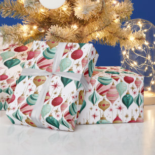Retro Christmas Ornaments Pink and Teal Wrapping Paper