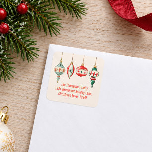 Retro Christmas Ornaments Return Address Label