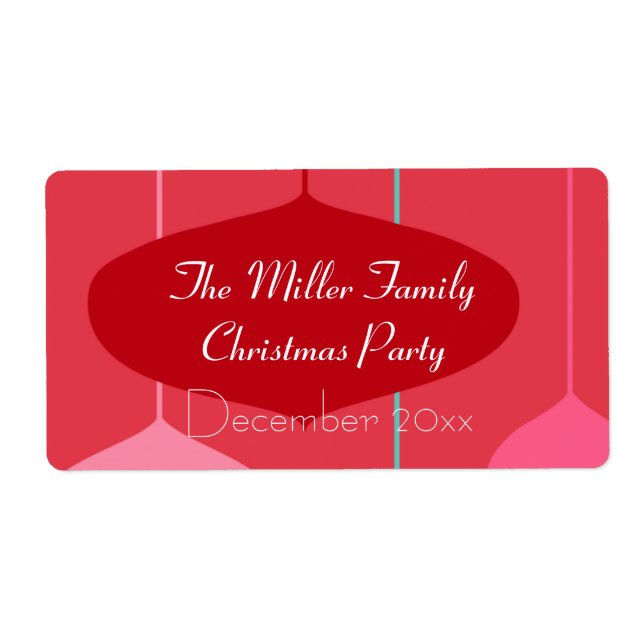 Retro Christmas Ornaments Water Bottle Labels (Front)