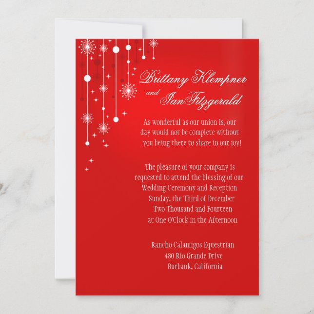 Retro Christmas Ornaments Wedding metallic red Invitation (Front)