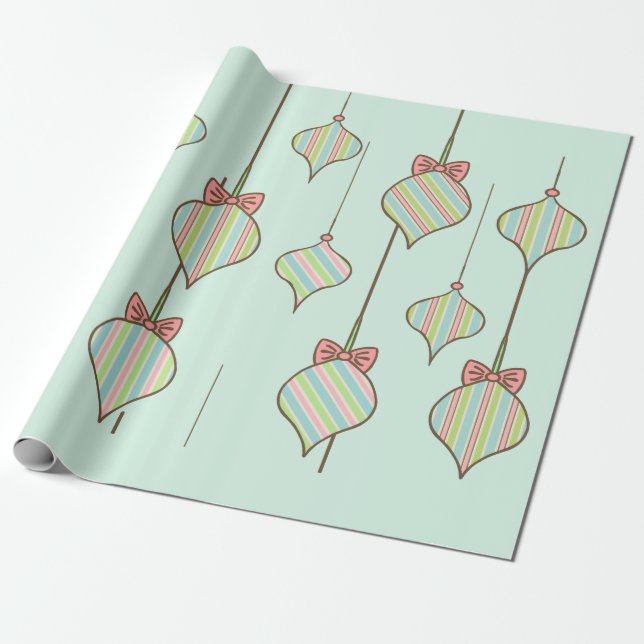 Retro Christmas Ornaments Wrapping Paper (Unrolled)