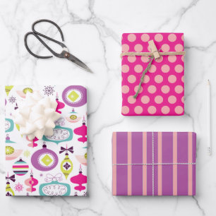 Retro Christmas Ornaments Wrapping Paper Set