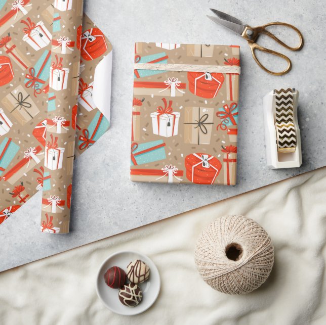 Retro Christmas Packages Wrapping Paper (Crafts)