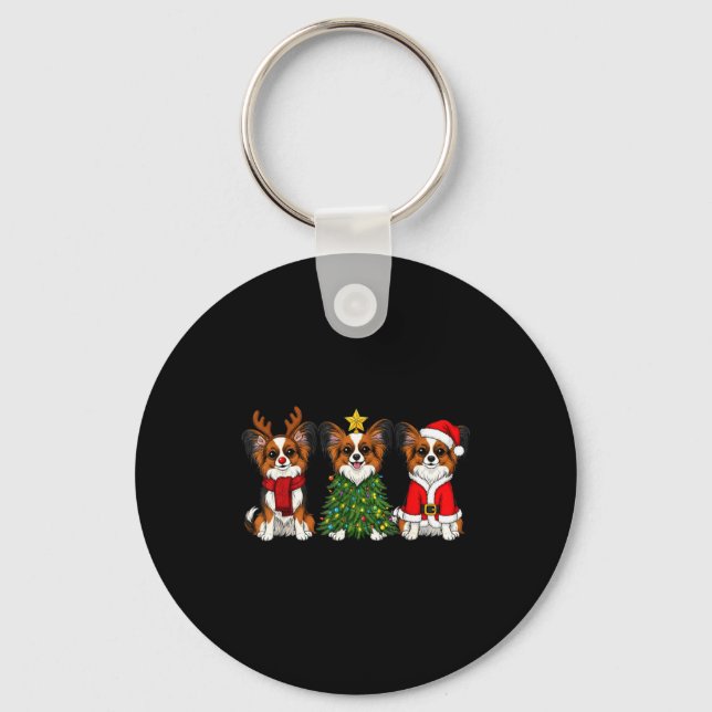 Retro Christmas Pallon Dog Lover Santa Reindeer  Key Ring (Front)