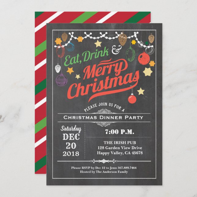 Retro Christmas party brunch lunch dinner Invitation (Front/Back)