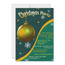 Retro Christmas Party Invitation Green and gold