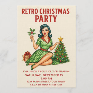 Retro Christmas Party Invitation   Vintage Pin-Up 