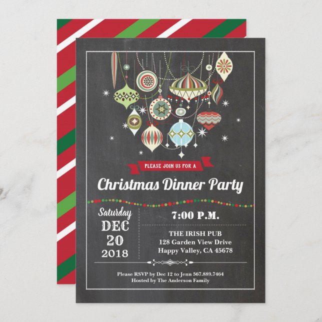 Retro Christmas party ornament exchange vintage Invitation (Front/Back)