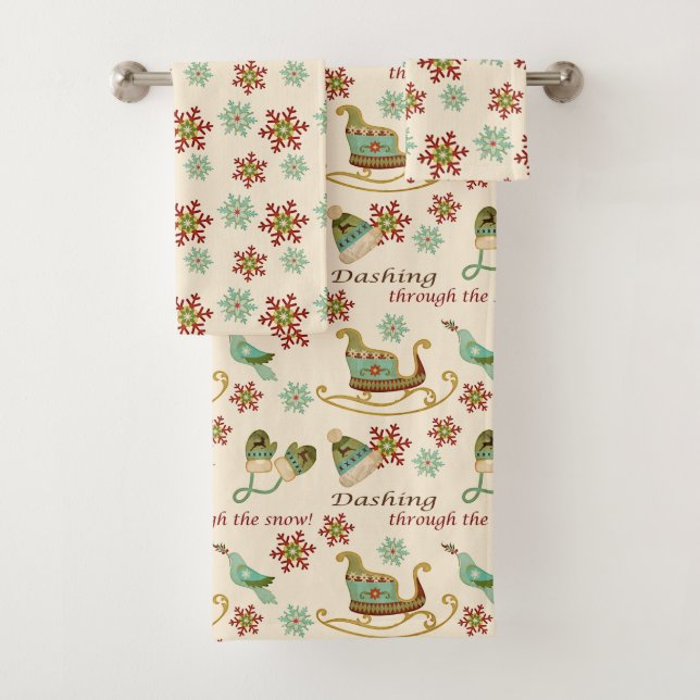 Retro Christmas Past Pattern Bath Towel Set (Insitu)