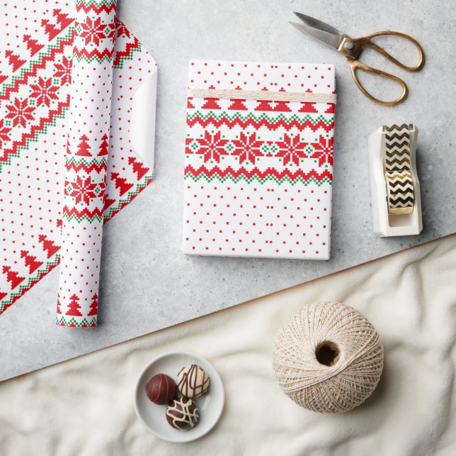 Retro Christmas Pattern Joyful Christmas Holiday  Wrapping Paper (Crafts)