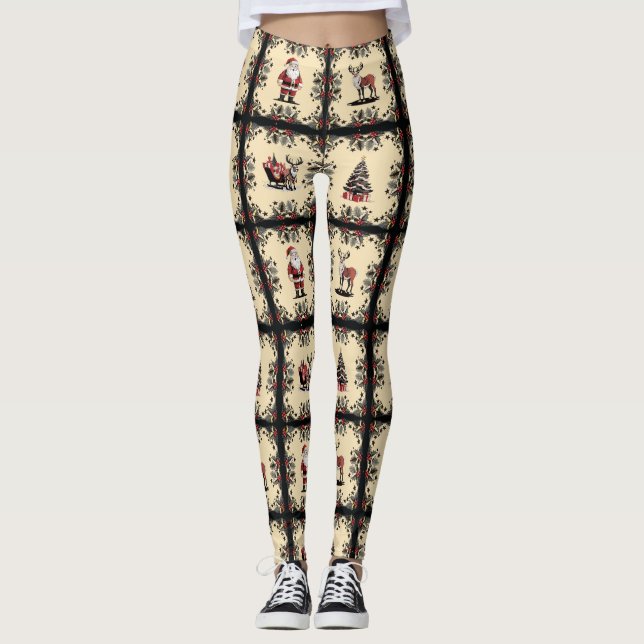 Retro Christmas Pattern Leggings (Front)