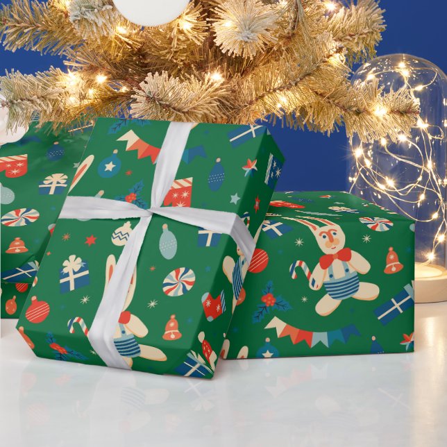 Retro Christmas Pattern with Decorations and Candy Wrapping Paper (Holidays)