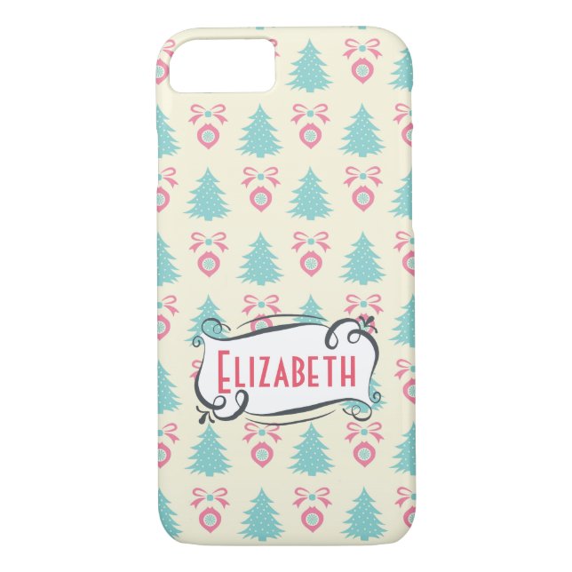 Retro Christmas Pattern with Trees Baubles & Bows Case-Mate iPhone Case (Back)