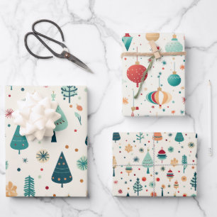 Retro Christmas Pattern Wrapping Paper Sheet