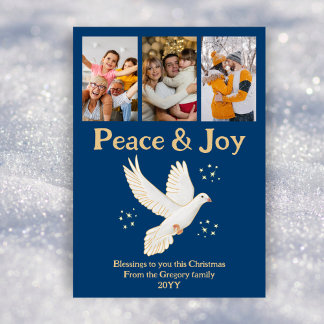 Retro Christmas Peace Joy Watercolour Dove Photo  Holiday Card