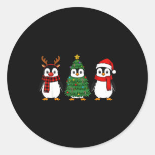 Retro Christmas Penguin Santa Reindeer  Classic Round Sticker