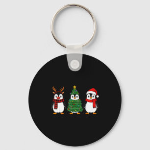 Retro Christmas Penguin Santa Reindeer  Key Ring