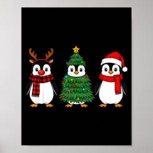 Retro Christmas Penguin Santa Reindeer  Poster