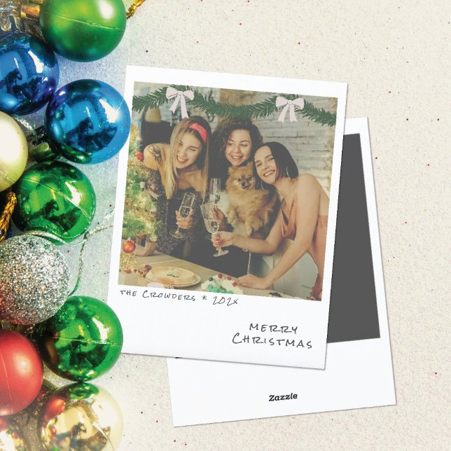 Retro Christmas Photo Card - Green & White Garland (Creator Uploaded)