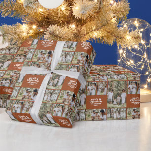 retro Christmas photo collage modern terracotta Wrapping Paper