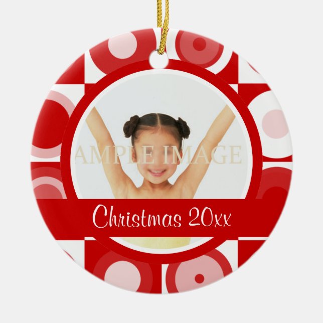 Retro Christmas photo personalise Ceramic Tree Decoration (Front)