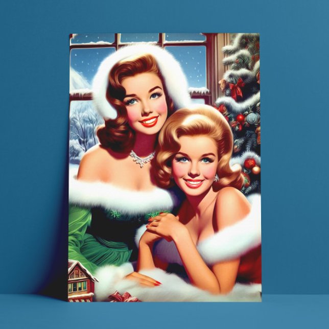 Retro Christmas Pin-up Girls Postcard (Creator Uploaded)