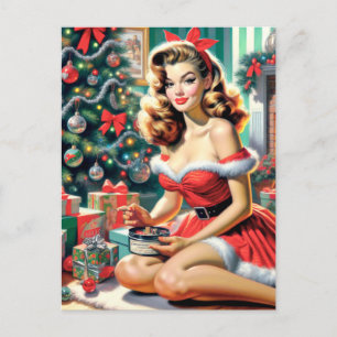 Retro Christmas Pin Up Postcard