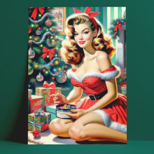 Retro Christmas Pin Up Postcard