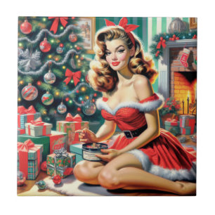 Retro Christmas Pin Up Tile