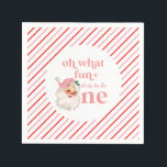 Retro Christmas pink Santa First Birthday Napkin<br><div class="desc">Retro Christmas Santa first birthday party with retro style pink santa and pink and red stripes. Oh what fun it is to be one!</div>