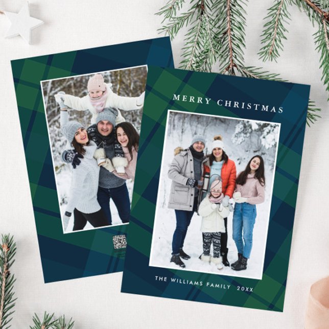 Retro Christmas Plaid 2 Photo Greeting Holiday Card (Creator Uploaded)