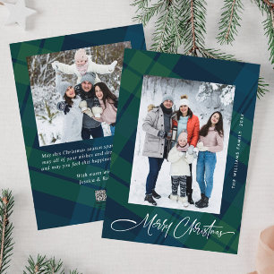 Retro Christmas Plaid 2 Photo Greeting Holiday Card