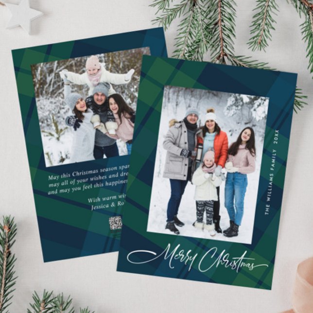 Retro Christmas Plaid 2 Photo Greeting Holiday Card (Creator Uploaded)