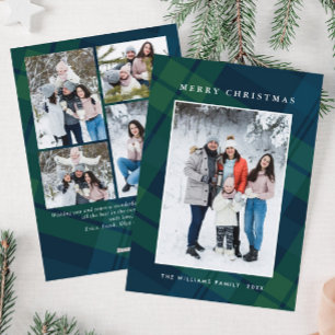 Retro Christmas Plaid 5 Photo Greeting Holiday Card