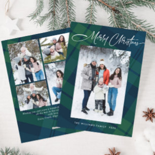 Retro Christmas Plaid 5 Photo Greeting Holiday Card