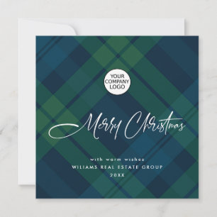 Retro Christmas Plaid Corporate Greeting Holiday Card
