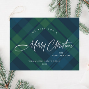 Retro Christmas Plaid Corporate Greeting Holiday Postcard