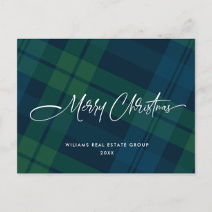 Retro Christmas Plaid Corporate Greeting Holiday Postcard