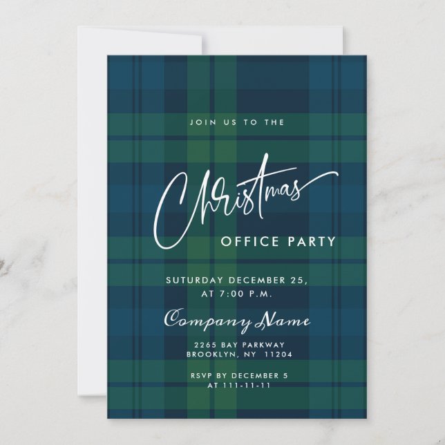 Retro Christmas Plaid Corporate Holiday Party Invitation (Front)