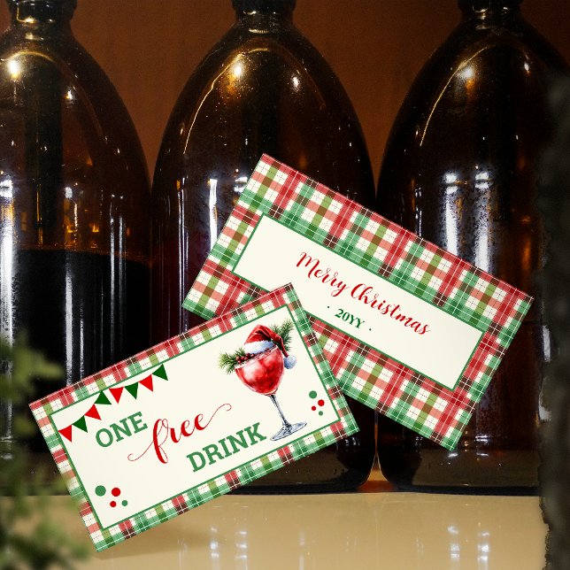 Retro Christmas Plaid Free Drink Party Ticket (Creator Uploaded)