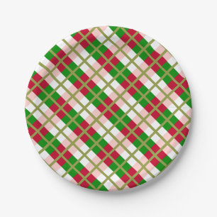 Retro Christmas Plaid Pattern Paper Plate