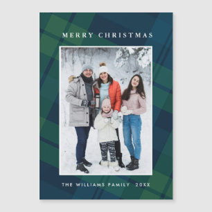 Retro Christmas Plaid PHOTO Magnetic Card