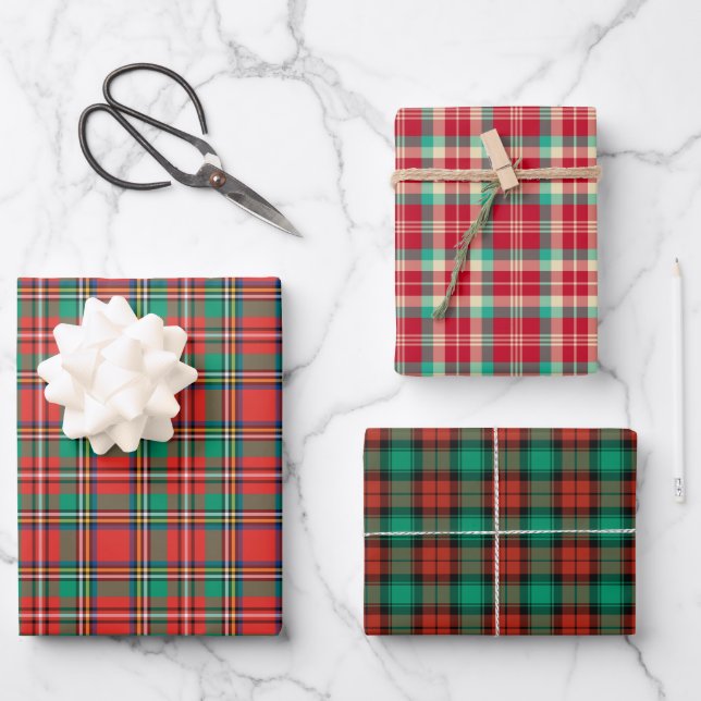 Retro Christmas Plaid Variety Wrapping Paper Sheet (Front)
