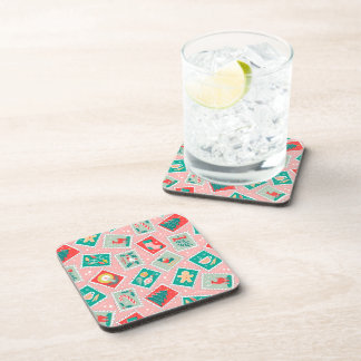 Retro Christmas Postage Stamps Coaster