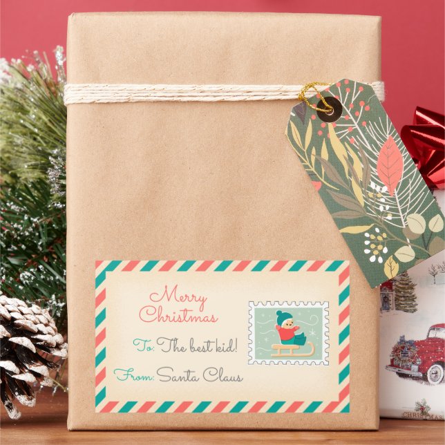 Retro Christmas Postage Stamps Labels - Happy Boy (Holiday)