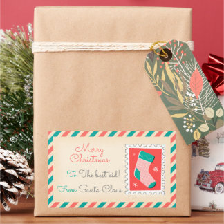 Retro Christmas Postage Stamps Labels - Stocking
